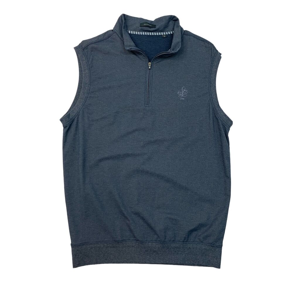 Turtleson Golf Vest Mens L Large Metal Blue Rayon Blend Quarter Zip Sleeveless